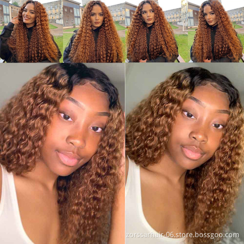 Cheap ombre frontal lace raw cuticle aligned virgin hair wigs for black women deep wave 13x4 hd lace front human hair wigs